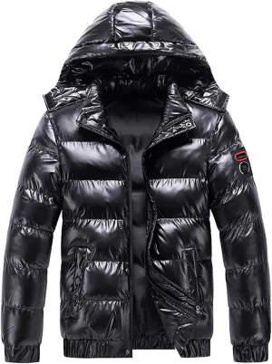 Winter Puffer Coat for Men Shiny Down Outerwear Hooded Thicken Warmth Puffer Jacket Fashion Waterproof Parka Jacket