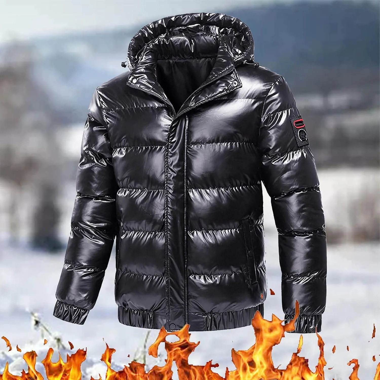Winter Puffer Coat for Men Shiny Down Outerwear Hooded Thicken Warmth Puffer Jacket Fashion Waterproof Parka Jacket