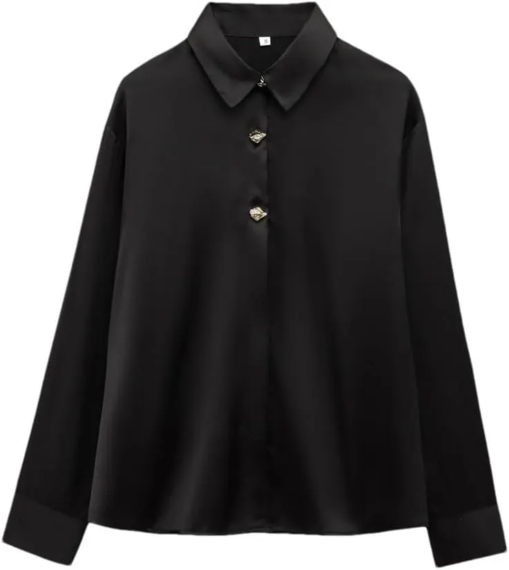 Woman Breasted Silk Textured Shirt Slim Long Sleeve Blouses