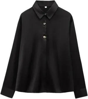 Woman Breasted Silk Textured Shirt Slim Long Sleeve Blouses