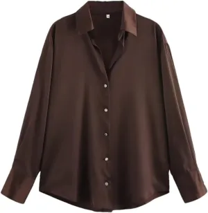 Woman Silk Textured Shirt Slim Turn Down Collar Blouses