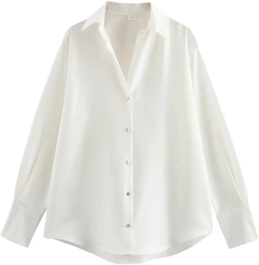 Woman Silk Textured Shirt Slim Turn Down Collar Blouses