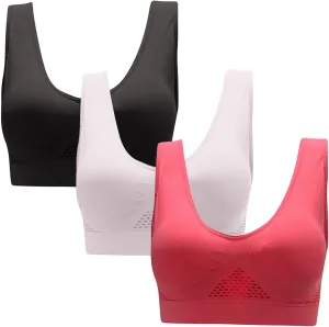 Women 3 Pack Seamless Comfortable Sports Bra High Support Full Coverage Bra Push up Yoga Bras with Removable Pads