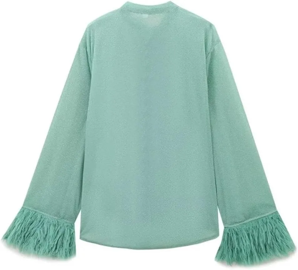 Women Blouse Cuffs Long Sleeve Buttons Loose High Street Shirt Top