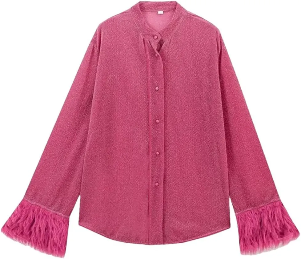 Women Blouse Cuffs Long Sleeve Buttons Loose High Street Shirt Top