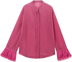 Women Blouse Cuffs Long Sleeve Buttons Loose High Street Shirt Top