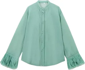 Women Blouse Cuffs Long Sleeve Buttons Loose High Street Shirt Top