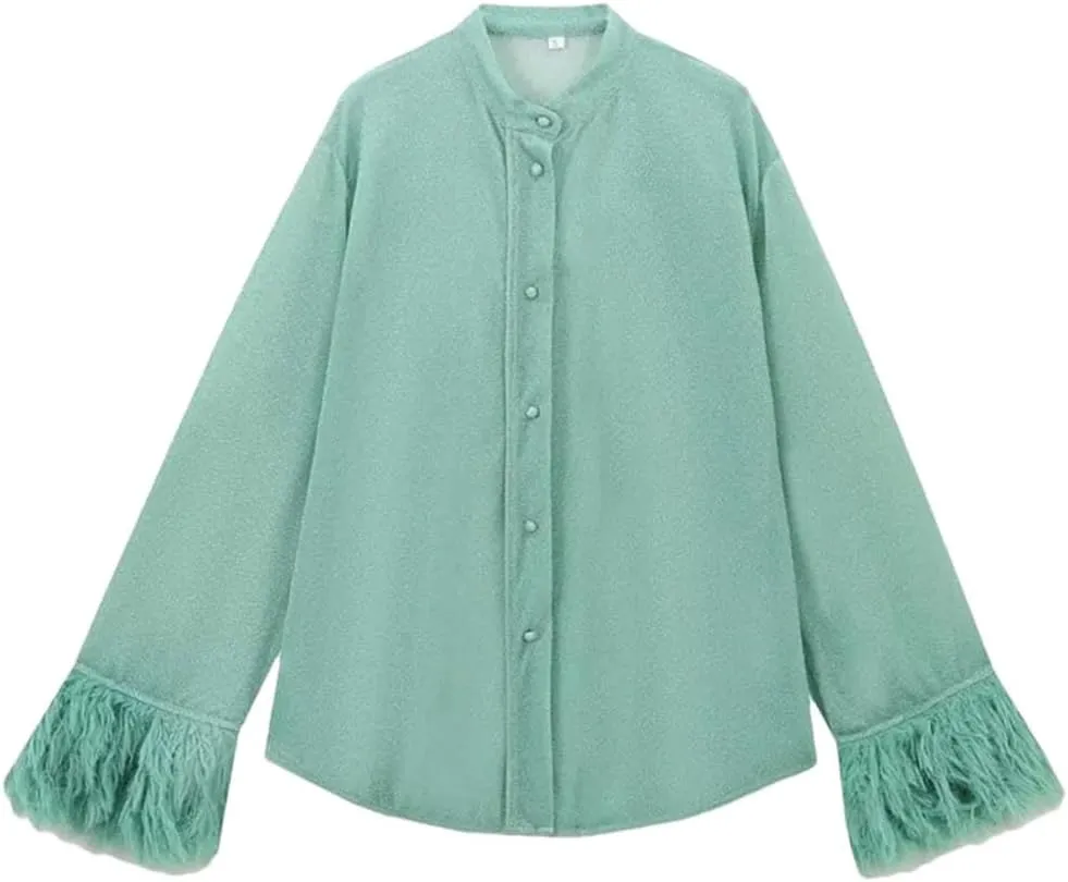 Women Blouse Cuffs Long Sleeve Buttons Loose High Street Shirt Top