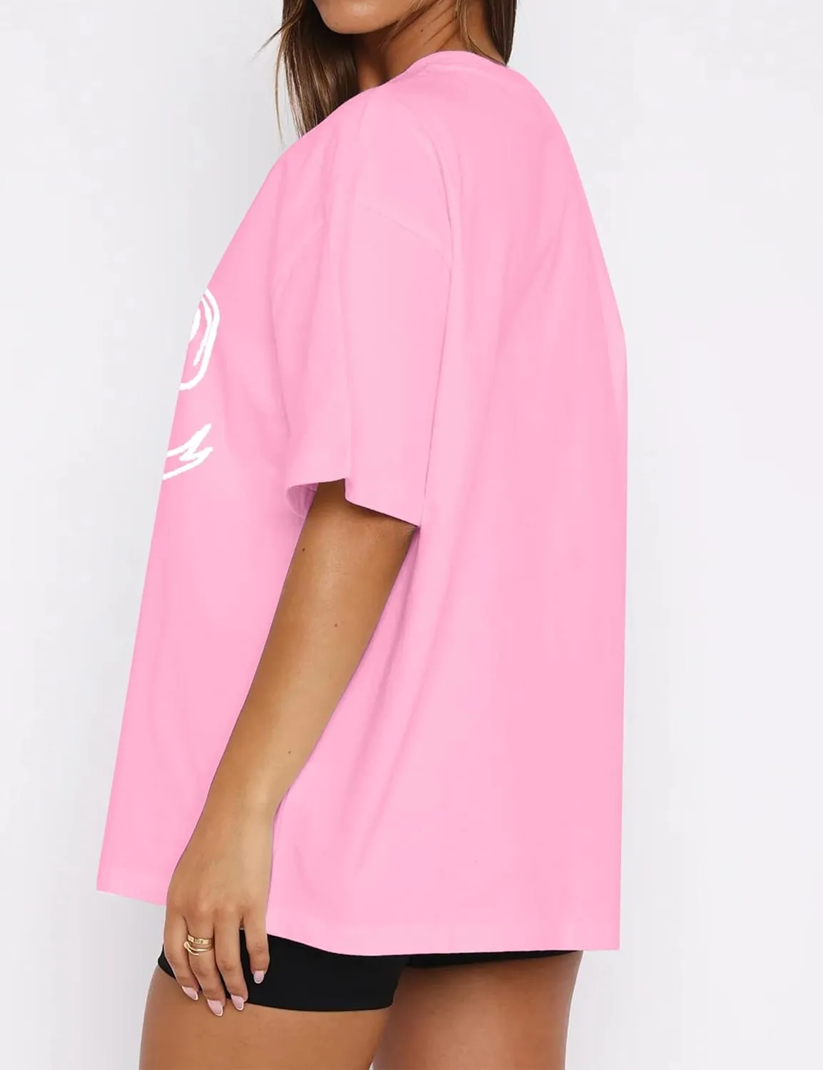 Women Bow Print Oversized Tee Shirt Tops Casual Crewneck Short Sleeve Drop Shoulder Graphic T-Shirts Going Out Top
