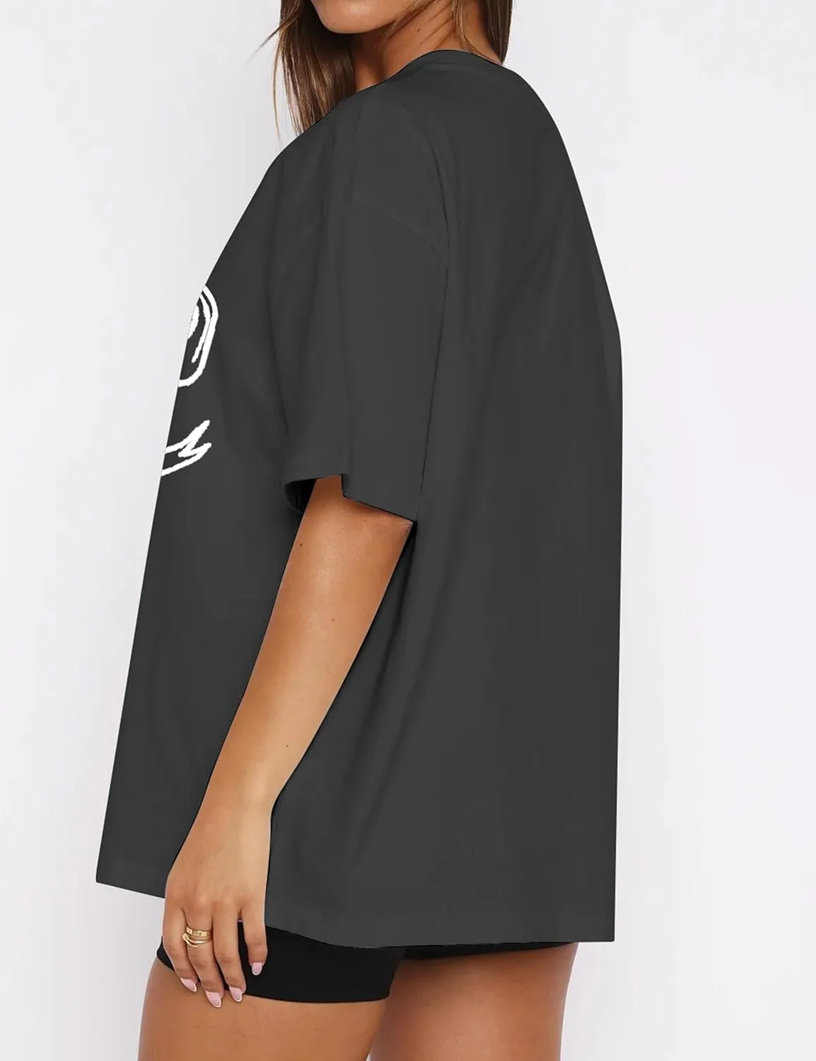 Women Bow Print Oversized Tee Shirt Tops Casual Crewneck Short Sleeve Drop Shoulder Graphic T-Shirts Going Out Top