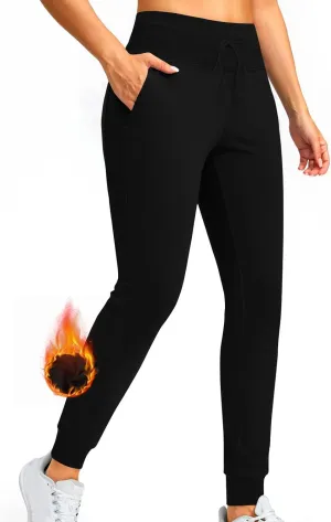 Women Fleece Lined Joggers Warm Winter Sweatpants High Waisted Hiking Pants Thermal Running Trousers with Pockets
