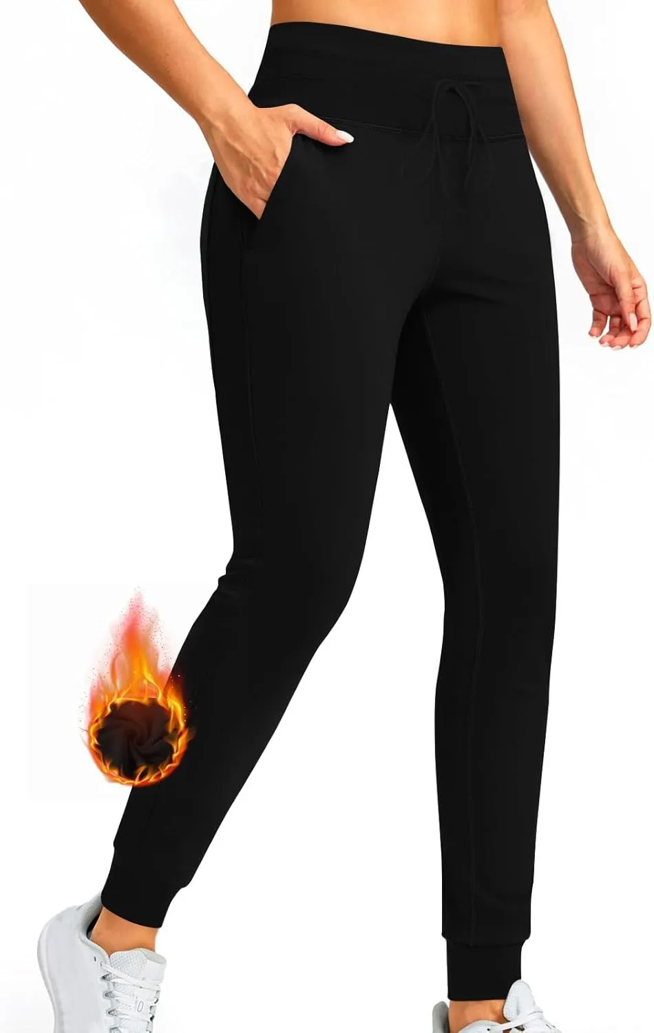Women Fleece Lined Joggers Warm Winter Sweatpants High Waisted Hiking Pants Thermal Running Trousers with Pockets