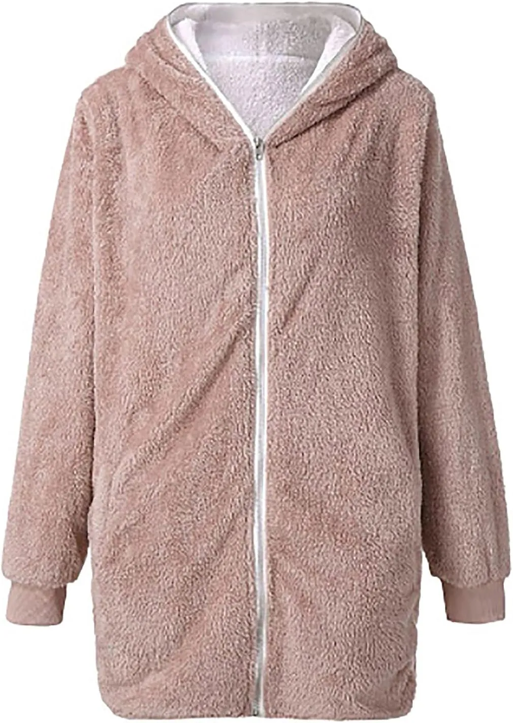 Women Teen Girls Plush Sherpa Jackets Zip Hoodie Quilted Lightweight Wool Blend Fleece Winter Trench Coats Outerwear