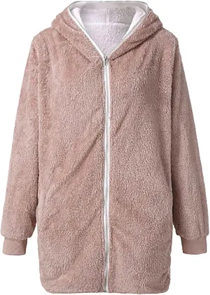 Women Teen Girls Plush Sherpa Jackets Zip Hoodie Quilted Lightweight Wool Blend Fleece Winter Trench Coats Outerwear