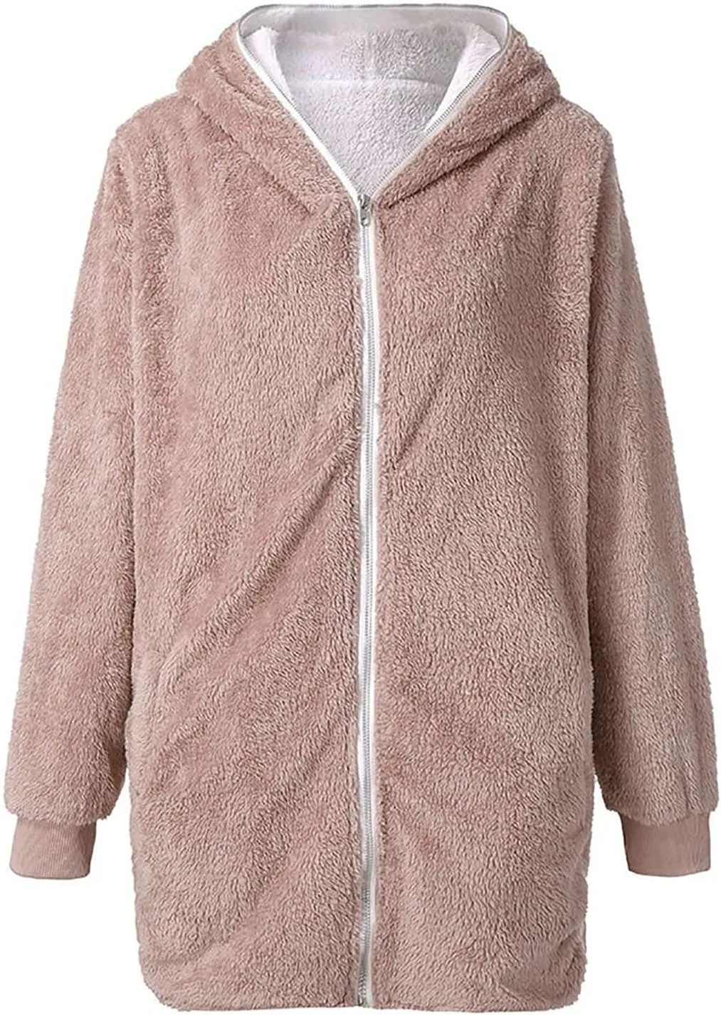 Women Teen Girls Plush Sherpa Jackets Zip Hoodie Quilted Lightweight Wool Blend Fleece Winter Trench Coats Outerwear