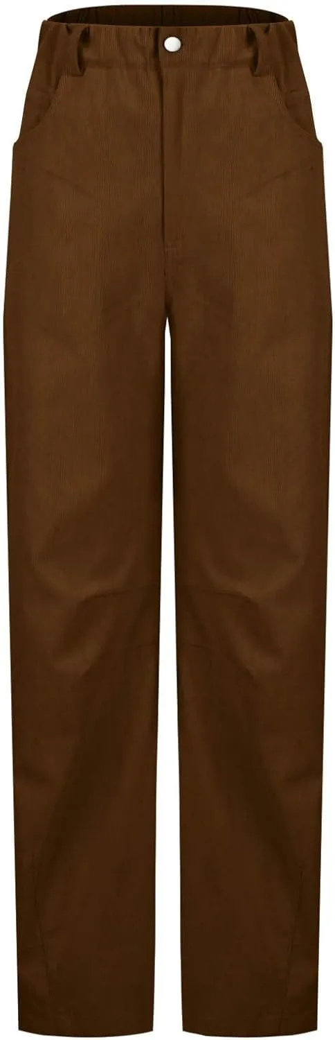Womens Corduroy Straight Leg Pants Trendy Barrel Button Elastic Waist Trousers Lounge Mid Rise Bottoms with Pockets