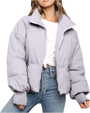 Womens Cropped Puffer Coat Lightweight Down Jacket Packable Parkas Jacket Short Zip Up Warm Hooded Quilted Coat