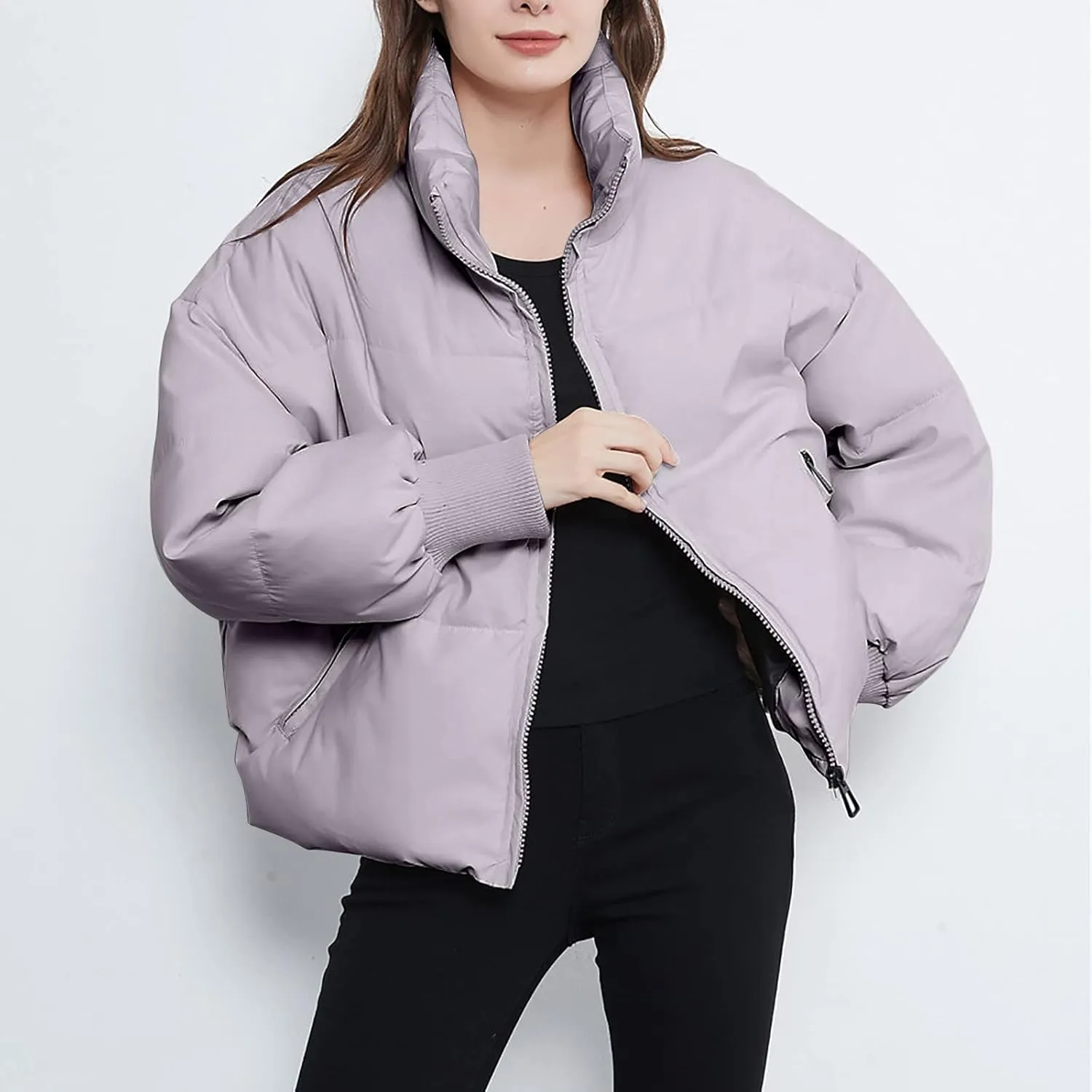 Womens Cropped Puffer Coat Lightweight Down Jacket Packable Parkas Jacket Short Zip Up Warm Hooded Quilted Coat