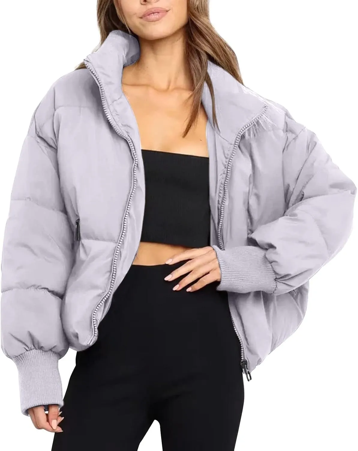 Womens Cropped Puffer Coat Lightweight Down Jacket Packable Parkas Jacket Short Zip Up Warm Hooded Quilted Coat