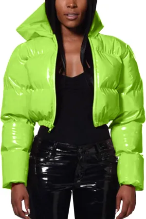 Womens Cropped Puffer Coat Lightweight Down Jacket Packable Parkas Jacket Water-Resistant Zip Up Thicken Hooded Quilted Coat
