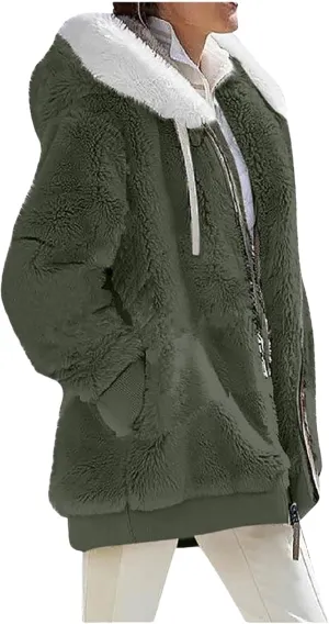 Womens Faux Fur Coat Fleece Hoodies Long Sleeve Hooded Jackets Soild Color Sherpa Lined Thick Coats