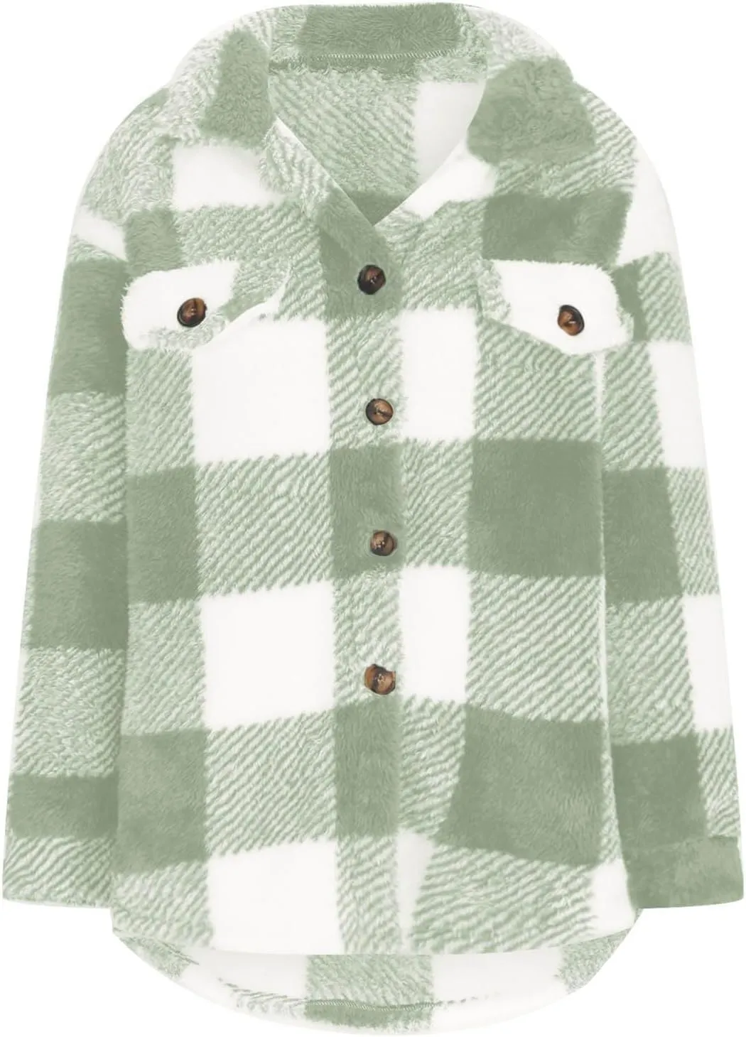 Womens Fuzzy Flannel Jackets Fall Fashion Sherpa Lined Plaid Shacket Jacket Long Sleeve Button Down Fleece Hoodies