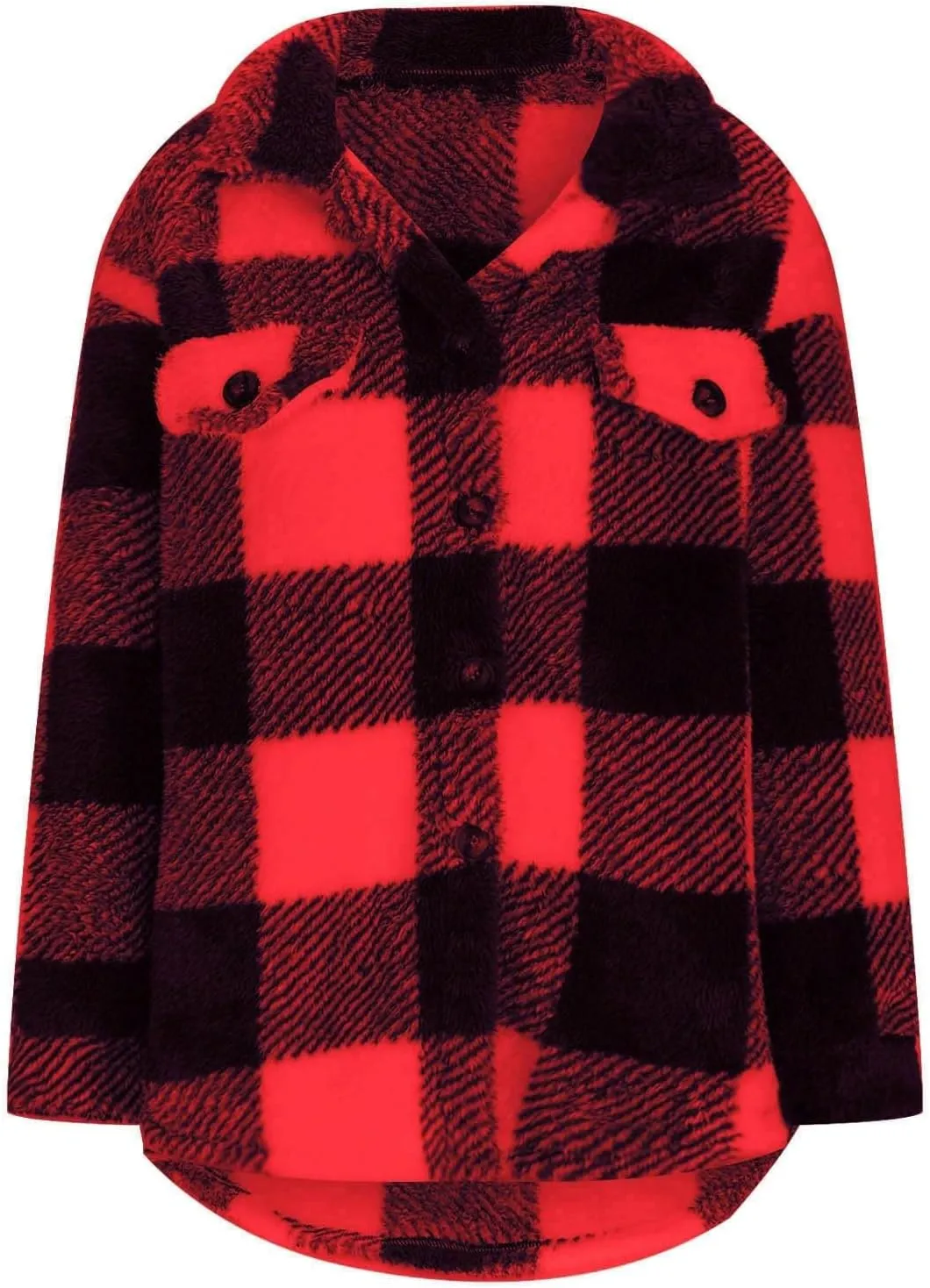 Womens Fuzzy Flannel Jackets Fall Fashion Sherpa Lined Plaid Shacket Jacket Long Sleeve Button Down Fleece Hoodies
