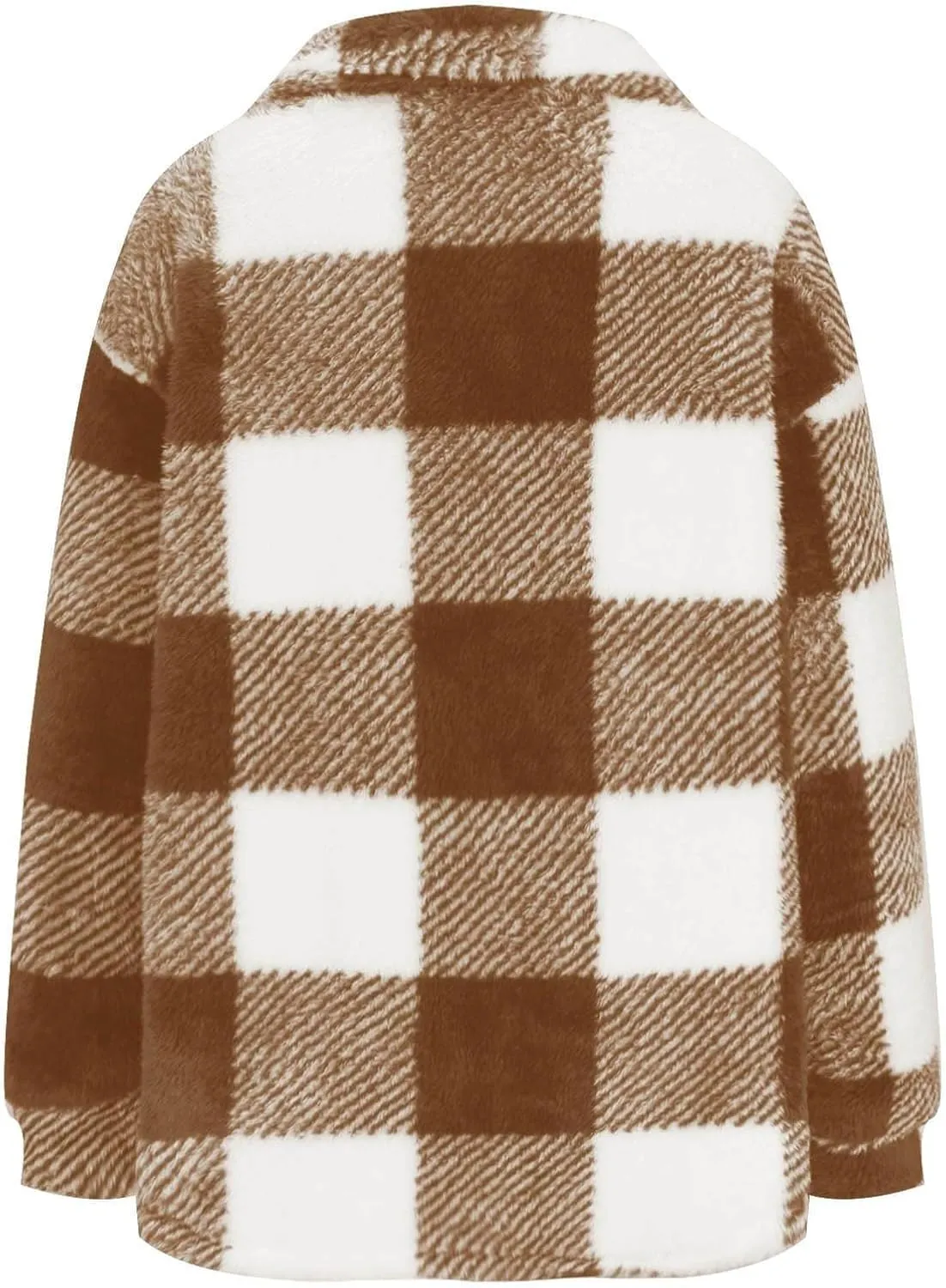 Womens Fuzzy Flannel Jackets Fall Fashion Sherpa Lined Plaid Shacket Jacket Long Sleeve Button Down Fleece Hoodies