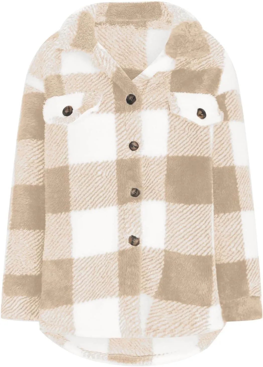 Womens Fuzzy Flannel Jackets Fall Fashion Sherpa Lined Plaid Shacket Jacket Long Sleeve Button Down Fleece Hoodies