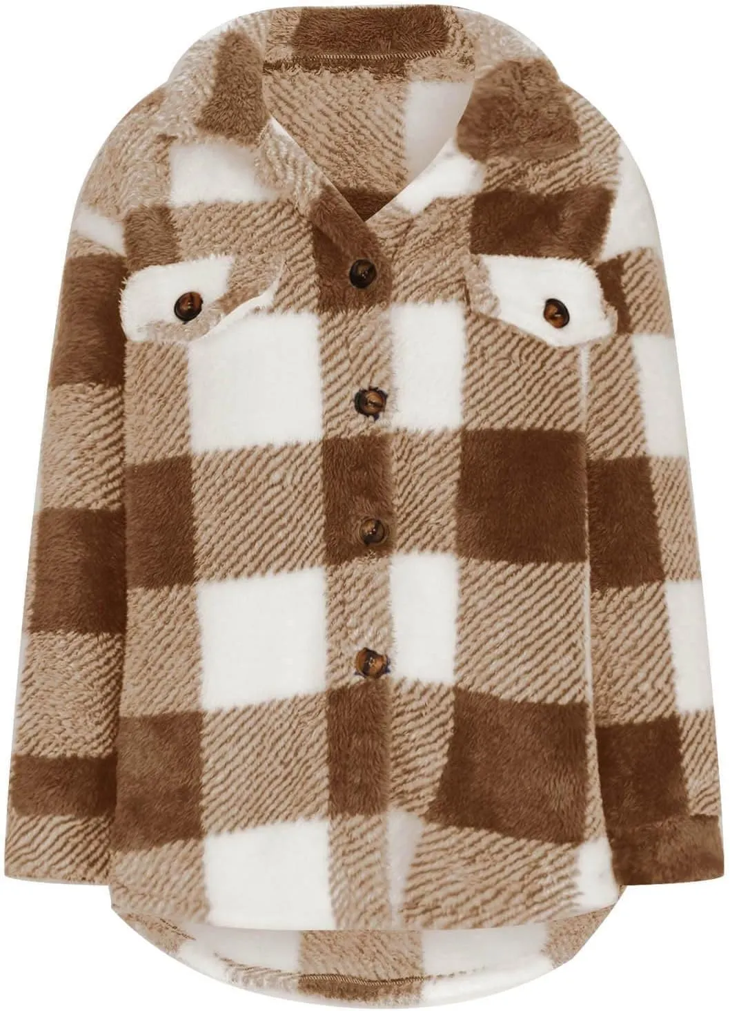 Womens Fuzzy Flannel Jackets Fall Fashion Sherpa Lined Plaid Shacket Jacket Long Sleeve Button Down Fleece Hoodies