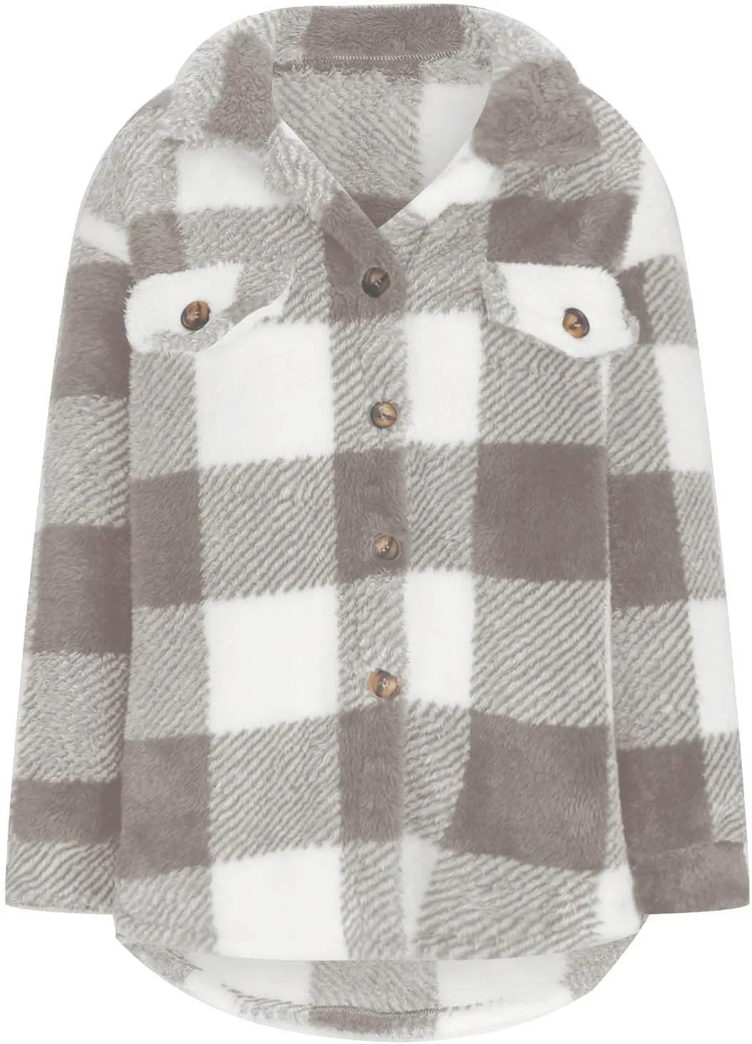 Womens Fuzzy Flannel Jackets Fall Fashion Sherpa Lined Plaid Shacket Jacket Long Sleeve Button Down Fleece Hoodies