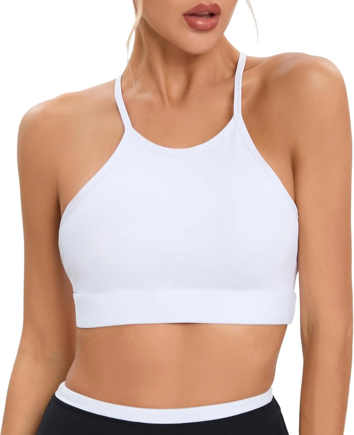Women's High Neck Spaghetti Strap Halter Sports Bra Racerback Y Back Yoga Bra Fitness Workout Crop Tank Bra
