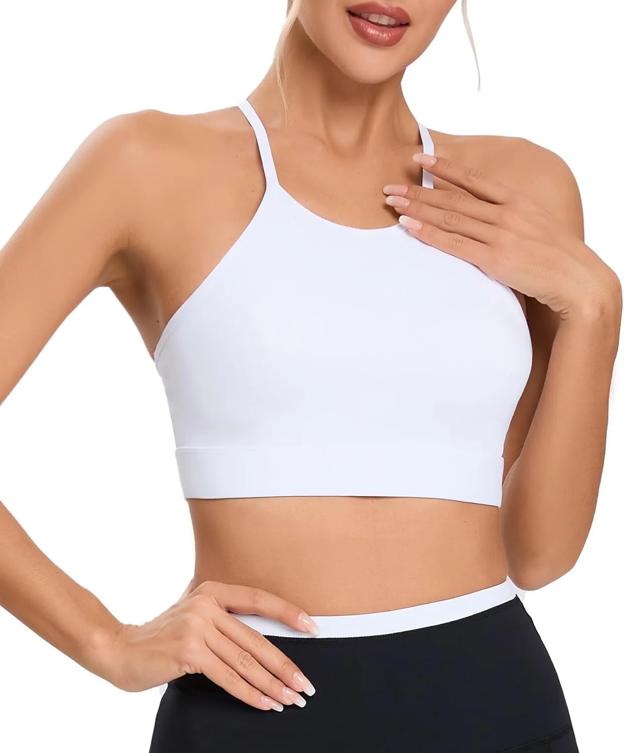 Women's High Neck Spaghetti Strap Halter Sports Bra Racerback Y Back Yoga Bra Fitness Workout Crop Tank Bra