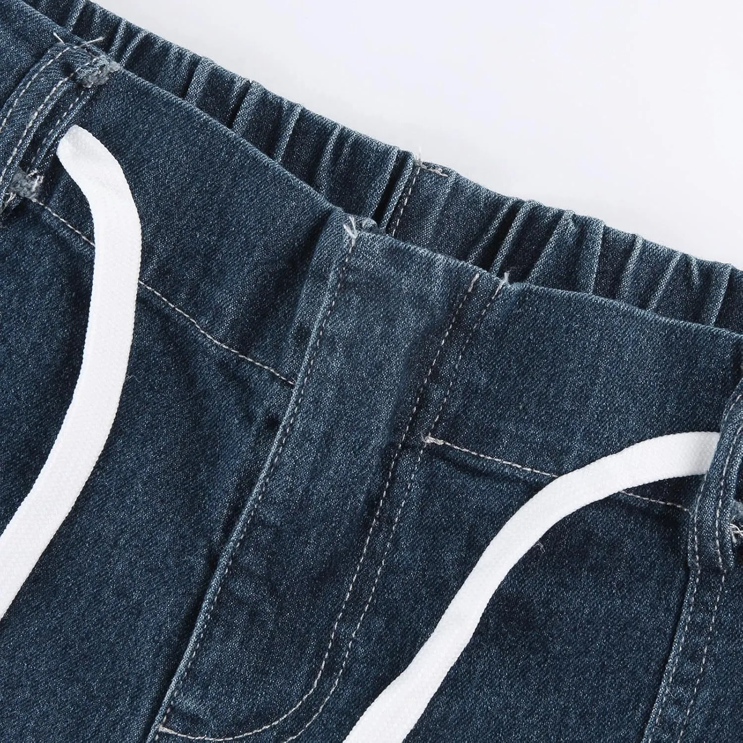 Womens Jeans Women's Trendy Casual Solid Color Jean Drawstring High Waisted Straight Wide Leg Denim Pants with Pocket