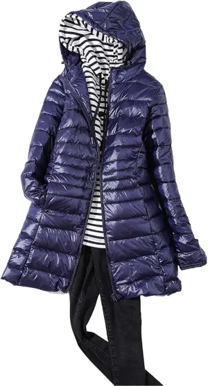 Women's Lightweight Down Jackets Hooded Drawstring Packable Puffer Jacket Windproof Warm Long Puffer 2024 Winter Coat