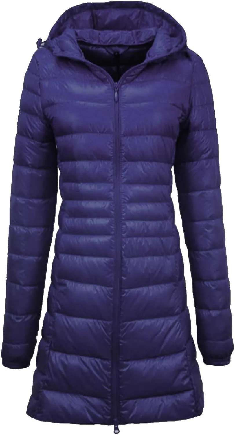 Women's Lightweight Down Jackets Hooded Drawstring Packable Puffer Jacket Windproof Warm Long Puffer 2024 Winter Coat