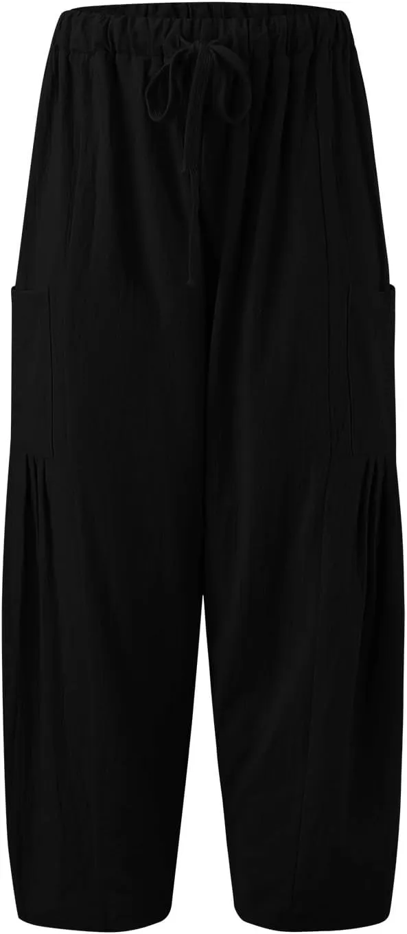 Womens Linen Summer Palazzo Palazzo Pants Low Waist Stretchy Straight Slim-Fit Pants Work Business
