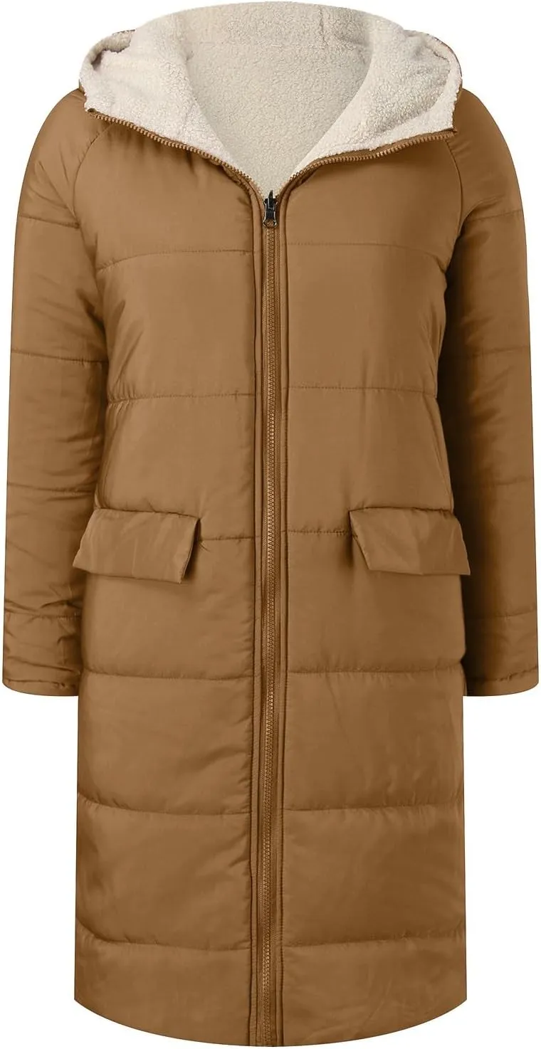Womens Long Puffer Coat Packable Down Coat Ultralight Parkas Jacket Maxi Zip Up Winter Hooded Quilted Coat