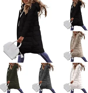 Womens Long Puffer Coats Long Sleeve Hooded Down Jacket Oversized Quilted Zip up Warm Winter Outwear with Pockets