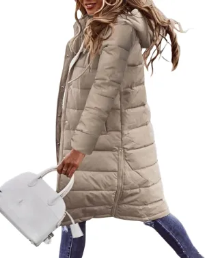 Womens Long Puffer Coats Long Sleeve Hooded Down Jacket Oversized Quilted Zip up Warm Winter Outwear with Pockets