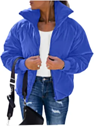 Women's Long Sleeve Zip Up Puffer Jackets Winter Quilted Short Down Coats with Pockets