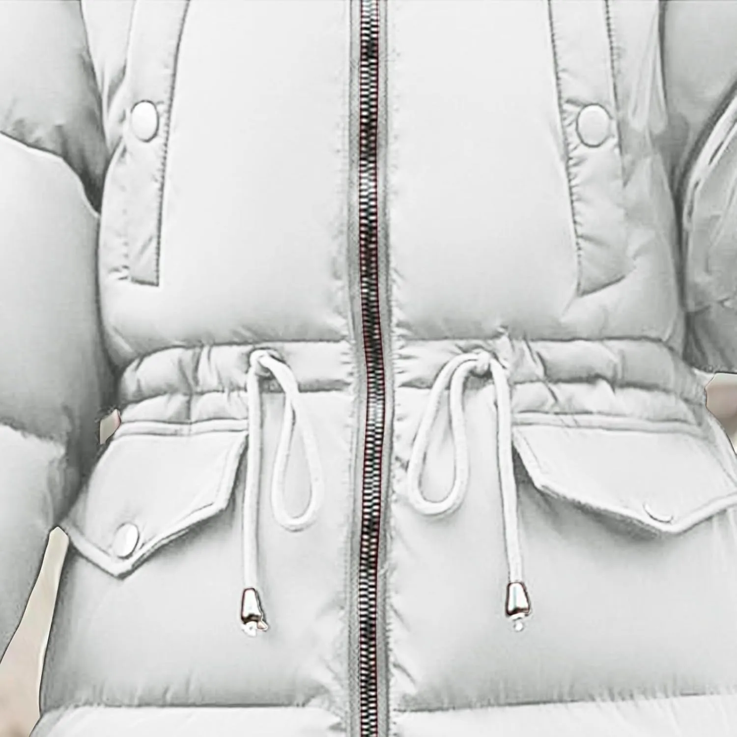 Womens Mid-Length Puffer Coats Zipper Trendy Puffy Parkas with Faux Fur Hood Winter Warm Jacket Coats with Pockets