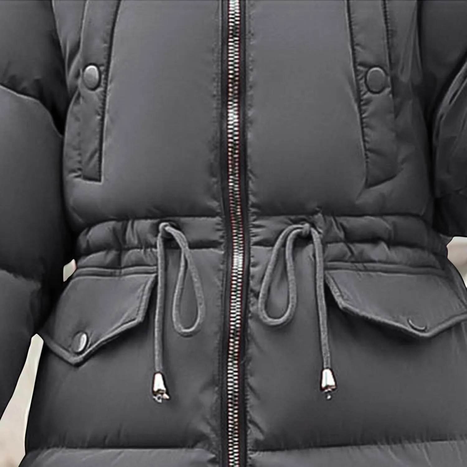 Womens Mid-Length Puffer Coats Zipper Trendy Puffy Parkas with Faux Fur Hood Winter Warm Jacket Coats with Pockets