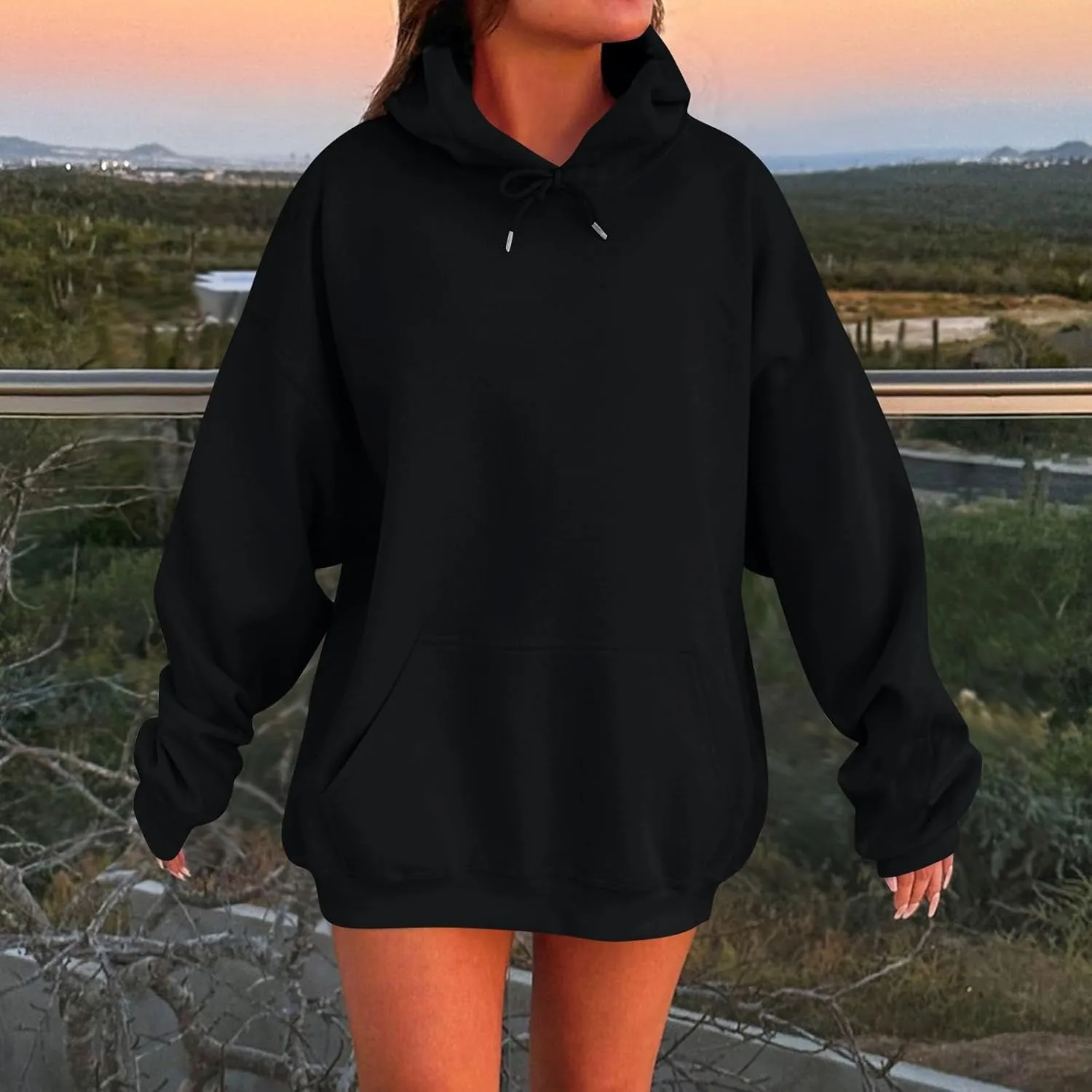 Womens Oversized Hoodie Sweatshirts Plus Size Drop Shoulder Y2K Hoodies Lightweight Drawstring Pullover with Pockets