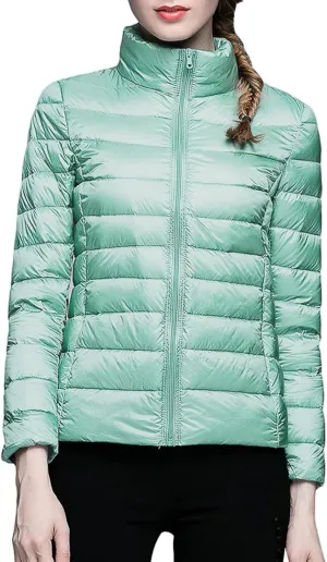 Womens Puffer Coat Light Weight Down Coats Slimming Zip Up Outerwear Warm Jacket Winter 2023 Solid Color Down Jacket