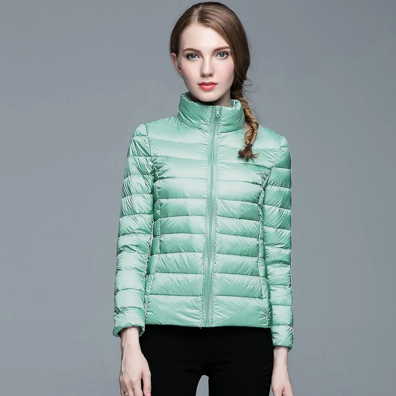 Womens Puffer Coat Light Weight Down Coats Slimming Zip Up Outerwear Warm Jacket Winter 2023 Solid Color Down Jacket