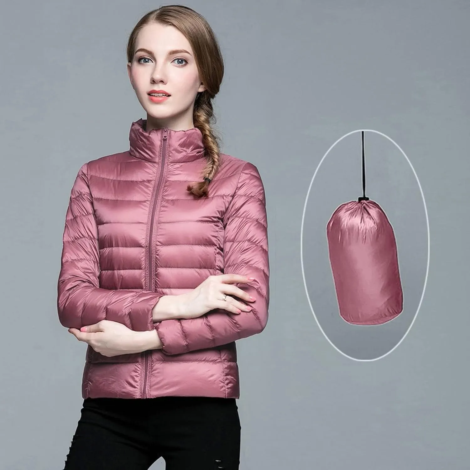 Womens Puffer Coat Light Weight Down Coats Slimming Zip Up Outerwear Warm Jacket Winter 2023 Solid Color Down Jacket