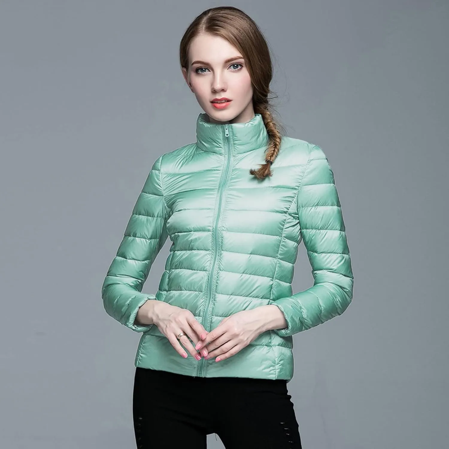 Womens Puffer Coat Light Weight Down Coats Slimming Zip Up Outerwear Warm Jacket Winter 2023 Solid Color Down Jacket