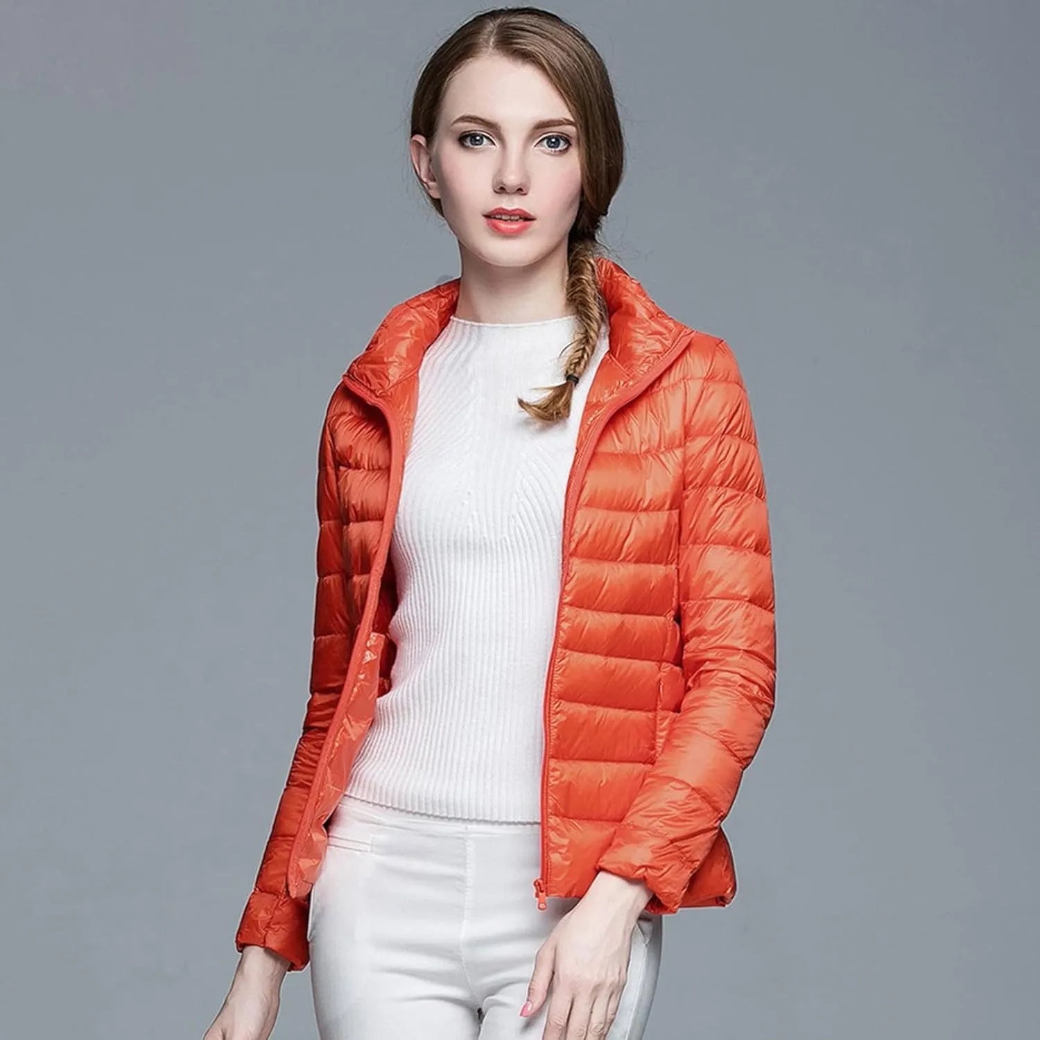 Womens Puffer Coat Light Weight Down Coats Slimming Zip Up Outerwear Warm Jacket Winter 2023 Solid Color Down Jacket