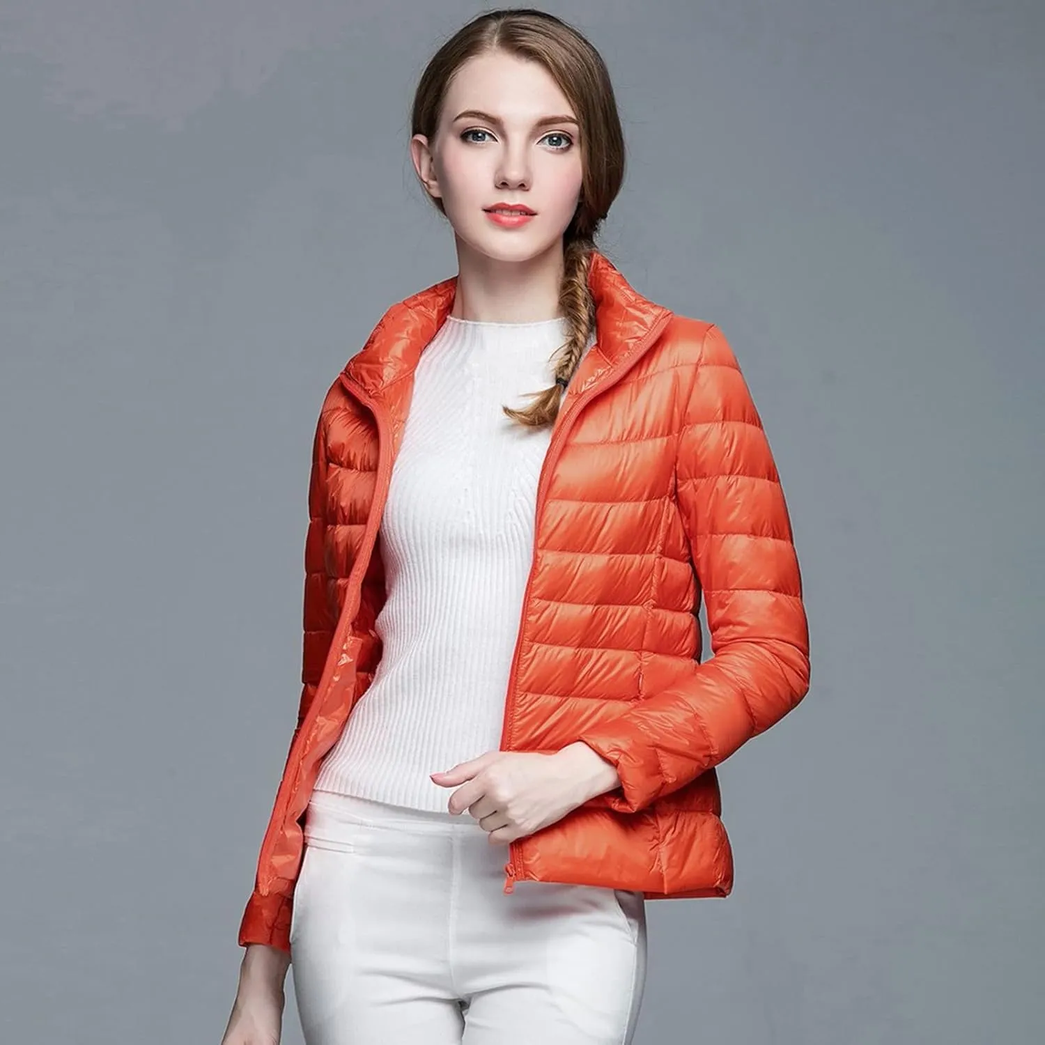 Womens Puffer Coat Light Weight Down Coats Slimming Zip Up Outerwear Warm Jacket Winter 2023 Solid Color Down Jacket